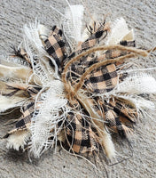 2 Rag Bows Primitive Homespun Messy Bows Black Gingham