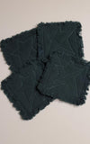 4 Primitive Green Homespun w Plaid Star Rag Coasters