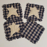 4  Navy Blue Homespun Star Rag Coasters