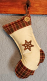 Set of 2 Rustic Country Primitive Christmas Stockings with Rusty Tin & Button