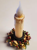 2 Country Primitive Burgundy Green Vanilla Pip Berry Taper Candle Rings 1.5"