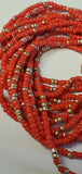 15 pc Red and Gold Seed Bead Stretch Bracelet