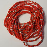 15 pc Red and Gold Seed Bead Stretch Bracelet