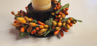 Set of 2 Country Primitive Orange and Sage Green Pip Berry Taper Candle Rings 1.5"