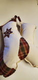 Set of 2 Rustic Country Primitive Christmas Stockings with Rusty Tin & Button