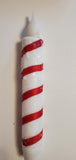 Diamond Dusted Candy Cane Striped Timer Taper Candle 7" White