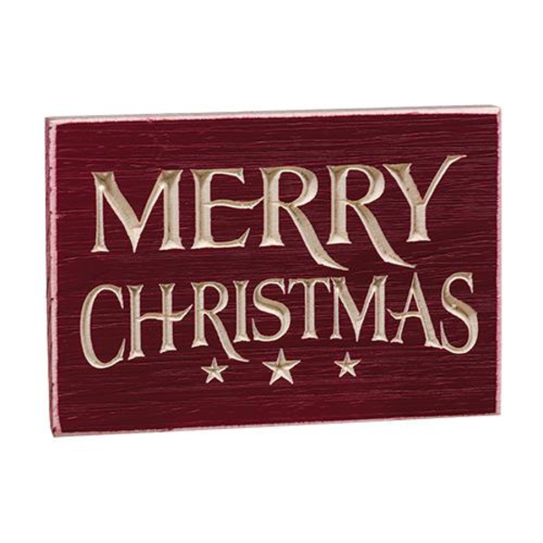 Primitive Red Merry Christmas Engraved Sign - BJS Country Charm