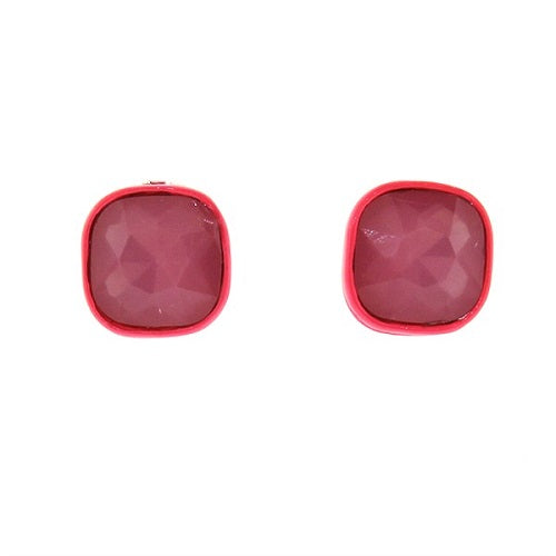 Square Back Pink Stone Stud Earrings