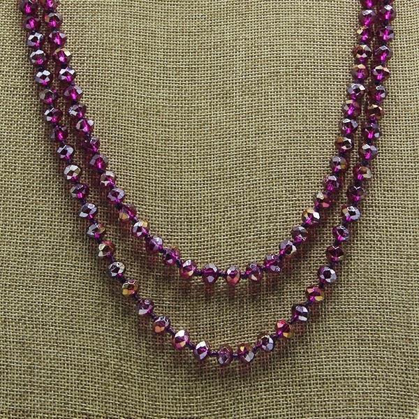 Purple AB 60" Faceted Crystal Beaded Necklace