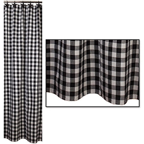 Farmhouse black & white check shower curtain