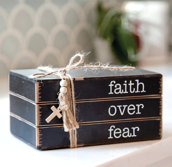 Faith Over Fear Wooden Bookstack - BJS Country Charm