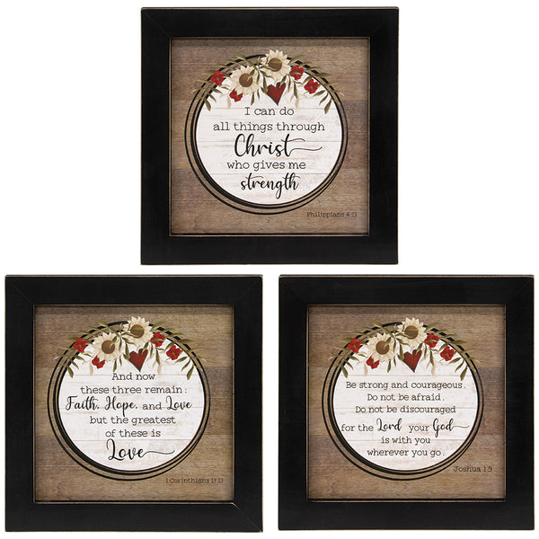 Country Primitive Inspirational Framed Signs Christ, Faith Hope Love Be Strong