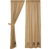 Primitive Stratton Burlap Applique Star Curtain Panels - BJS Country Charm