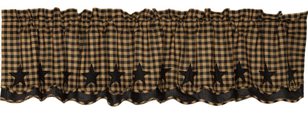 Country Primitive Black Star Layered Scalloped Valance - BJS Country Charm