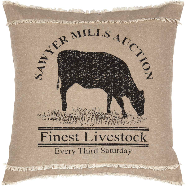 Sawyer Mill Charcoal Cow Pillow 18x18 - BJS Country Charm