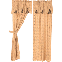 Country Primitive Maisie Curtain Panels with Attached Scalloped Layered Valance - BJS Country Charm
