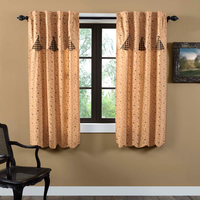 Country Primitive Maisie Curtain Panels with Attached Scalloped Layered Valance - BJS Country Charm
