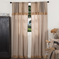 Country Sawyer Mill Charcoal Panel Curtain with Attached Patchwork Valance - BJS Country Charm