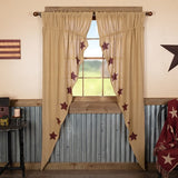 Primitive Burlap w Burgundy Star Prairie Swag Curtains - BJS Country Charm