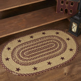Country Primitive Burgundy Star Stenciled Braided Rug 24 x 36 Oval - BJS Country Charm