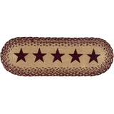 Country Primitive Burgundy and Tan Star Stenciled Table Runner Braided 24" - BJS Country Charm
