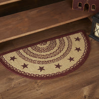 Burgundy Tan Jute Rug Slice Half Circle Stencil Stars - BJS Country Charm