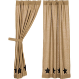 Country Primitive Burlap with Black Stencil Stars Curtain Panels - BJS Country Charm