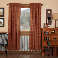 Country Primitive Burgundy Check Scalloped Curtain Panels - BJS Country Charm