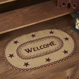 Country Primitive Burgundy Star Braided Welcome Oval Rug 20 x 30 - BJS Country Charm