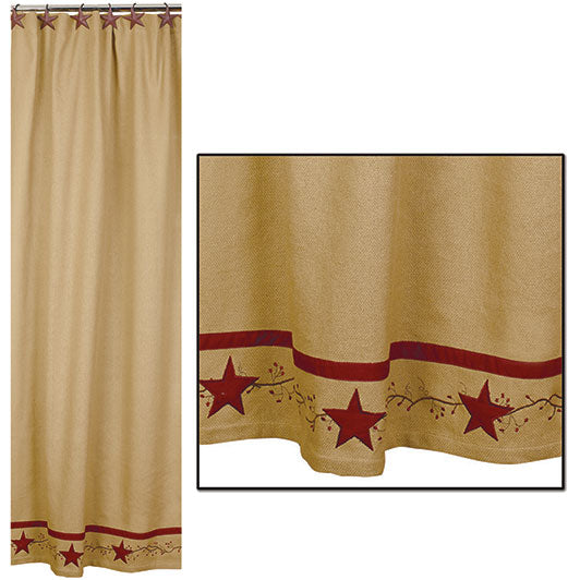 Primitive Star Vine Cotton Burlap Shower Curtain - BJS Country Charm