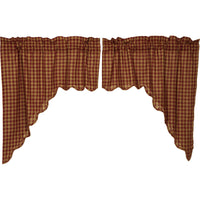 Country Primitive Burgundy Check Scalloped Swags - BJS Country Charm