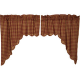 Country Primitive Burgundy Check Scalloped Swags - BJS Country Charm