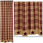Country Primitive Burgundy Farmhouse Star Shower Curtain - BJS Country Charm