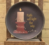 Country Primitive Decorative Plate Faith Will Light The Way - BJS Country Charm