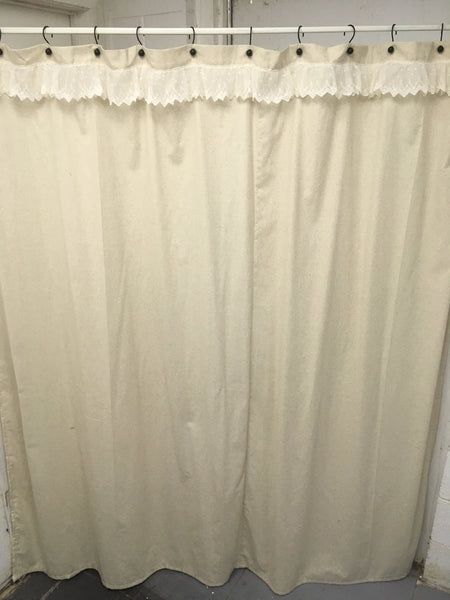 Rustic Farmhouse Chic Osnaburg Shower Curtain with Lace Trim - BJS Country Charm