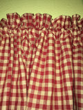 Rustic Country Primitive Barn Red Check Homespun Valance - BJS Country Charm
