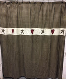 Country Primitive Heart & Stars Black Plaid Shower Curtain - BJS Country Charm