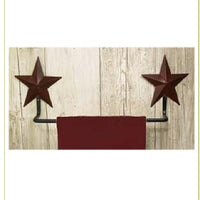 Country Primitive Burgundy Barn Star Towel Bar - BJS Country Charm