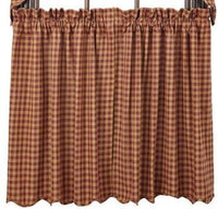 Country Primitive Burgundy Check Scalloped Tier Curtains - BJS Country Charm