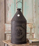 Country Primitive Rustic Brown Large Revere Punched Tin STAR Lantern Light - BJS Country Charm