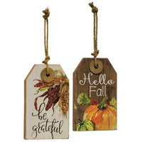 Set of 2 Be Grateful Hello Fall Tag Signs - BJS Country Charm