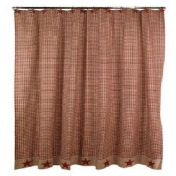 Primitive Burgundy Homespun Star Shower Curtain - BJS Country Charm