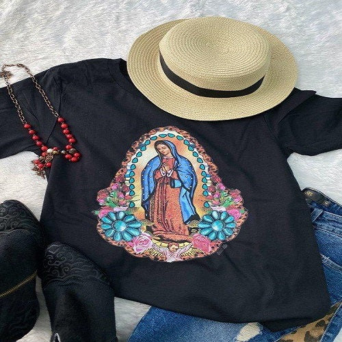 Virgin Mary on Black Graphic Tee - BJS Country Charm