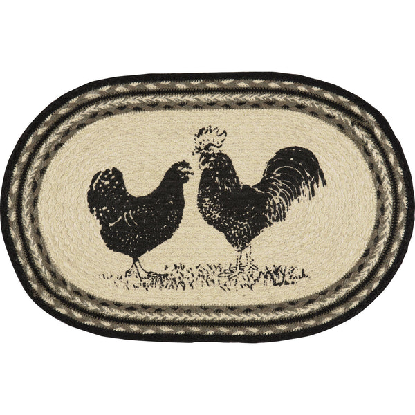 Country Farmhouse Braided Jute Placemat Sawyer Mill Rooster Hen - BJS Country Charm