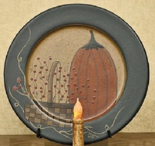 Country Primitive Pumpkin Berry Basket Fall Decorative Plate Thanksgiving Decor - BJS Country Charm