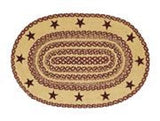 Country Primitive Burgundy Star Stenciled Braided Rug 24 x 36 Oval - BJS Country Charm