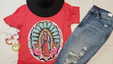 Our Lady Guadalupe on Heather Red Graphic Tee - BJS Country Charm