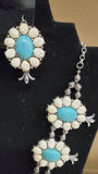 Country Western White & Blue Concho Stone Necklace & Earrings Set