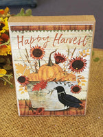 Country Primitive Happy Harvest Crow Pumpkin Block Shelf Sitter