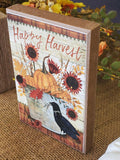 Country Primitive Happy Harvest Crow Pumpkin Block Shelf Sitter- BJ'S Country Charm